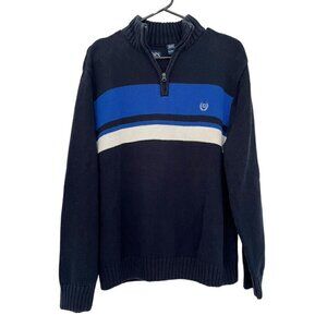 Chaps Men's Sz XL Blue Striped Half Zip Pullover Sweater Embroidered Logo